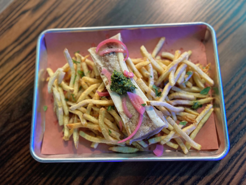 Bone marrow fries appetizer at The Space restaurant in Champaign, Illinois.