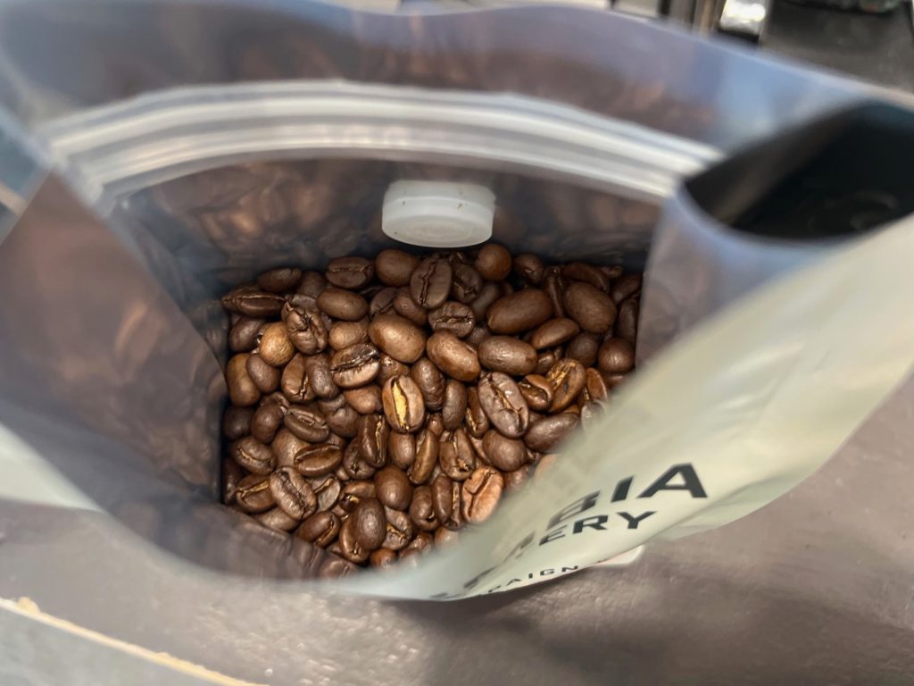 A look inside a bag of coffee beans from Columbia Street Roastery.