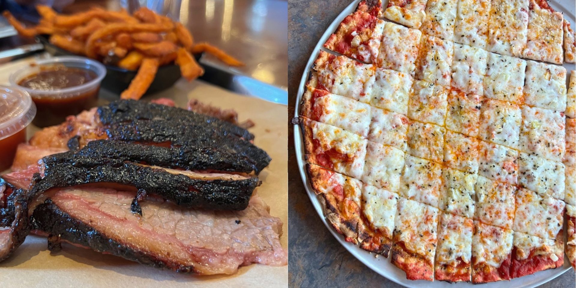 Burnt ends at Black Dog and thin-crust pizza at Old Orchard
